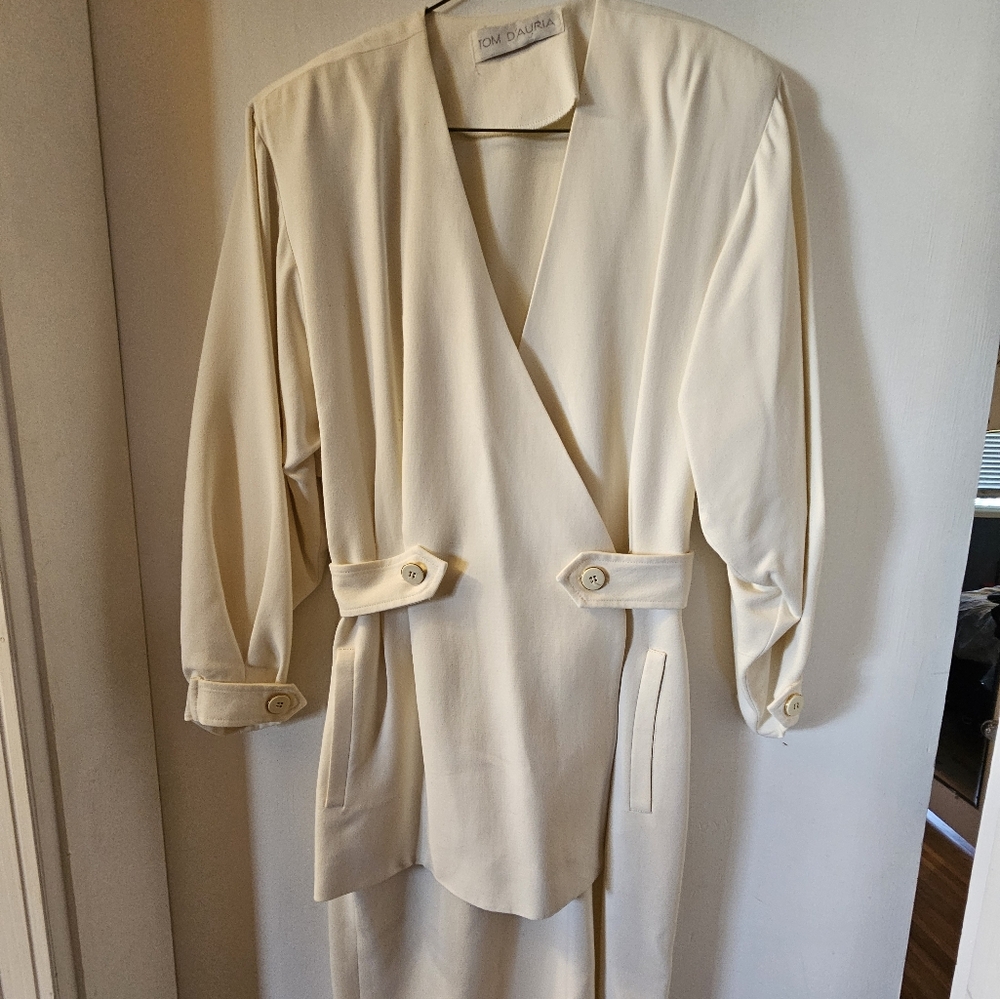Elegant Cream Wrap Dress - Vintage
